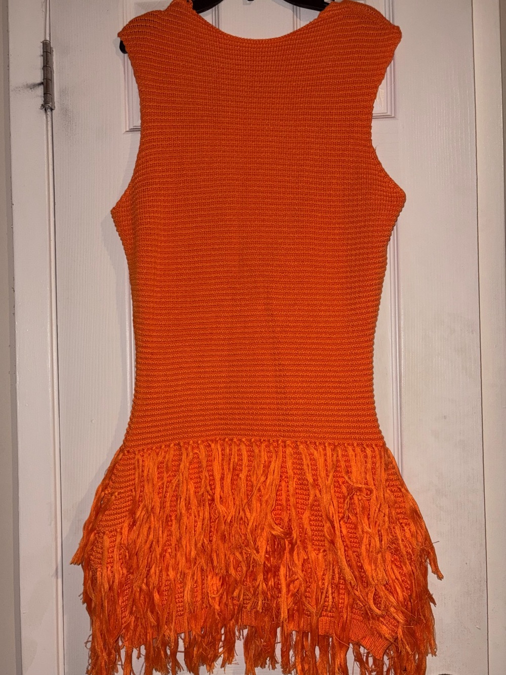 Vibrant Orange Knit Fringe Dress